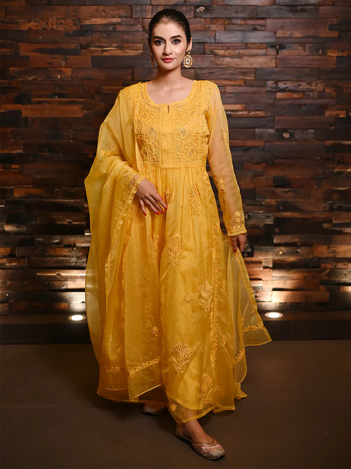 Ahilya Chikankari Kurta Set - Yellow