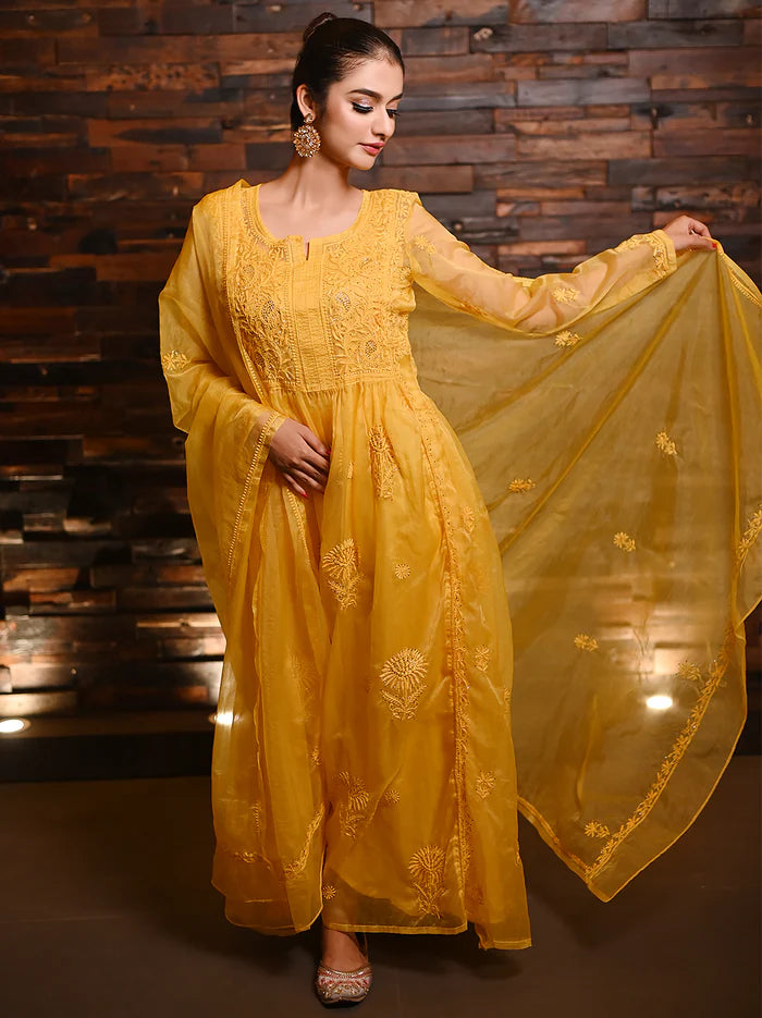 Ahilya Chikankari Kurta Set - Yellow