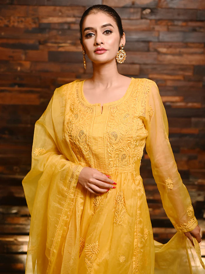 Ahilya Chikankari Kurta Set - Yellow