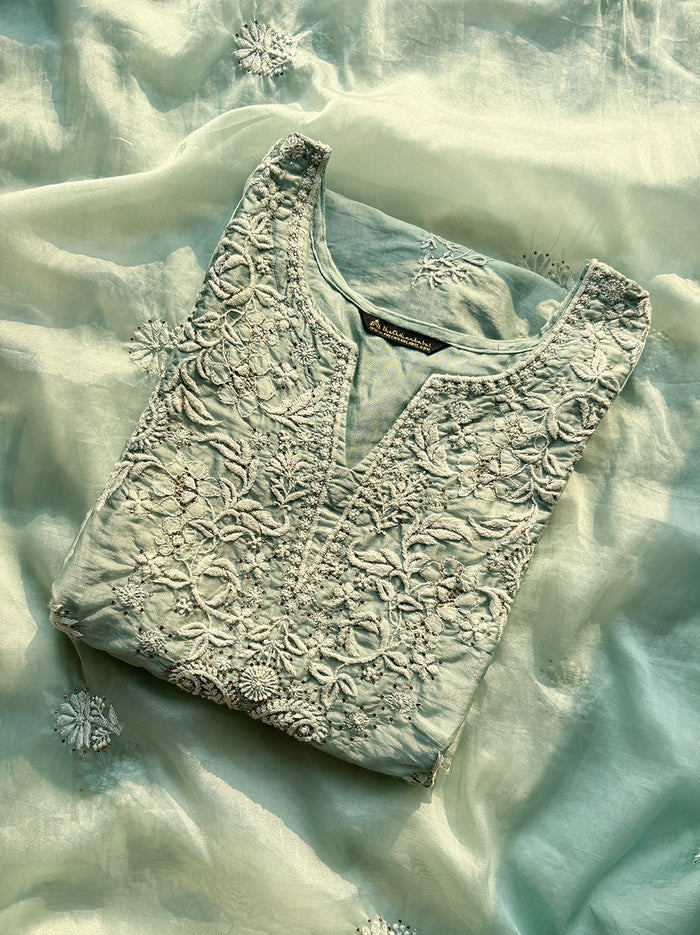 Tahilya Chikankari Kurta Set - Teal Green