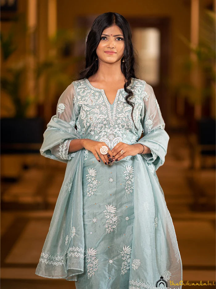 Tahilya Chikankari Kurta Set - Teal Green