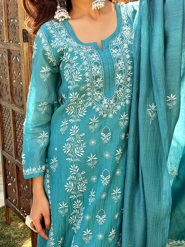 Eshika Chikankari Kurta Set - Teal