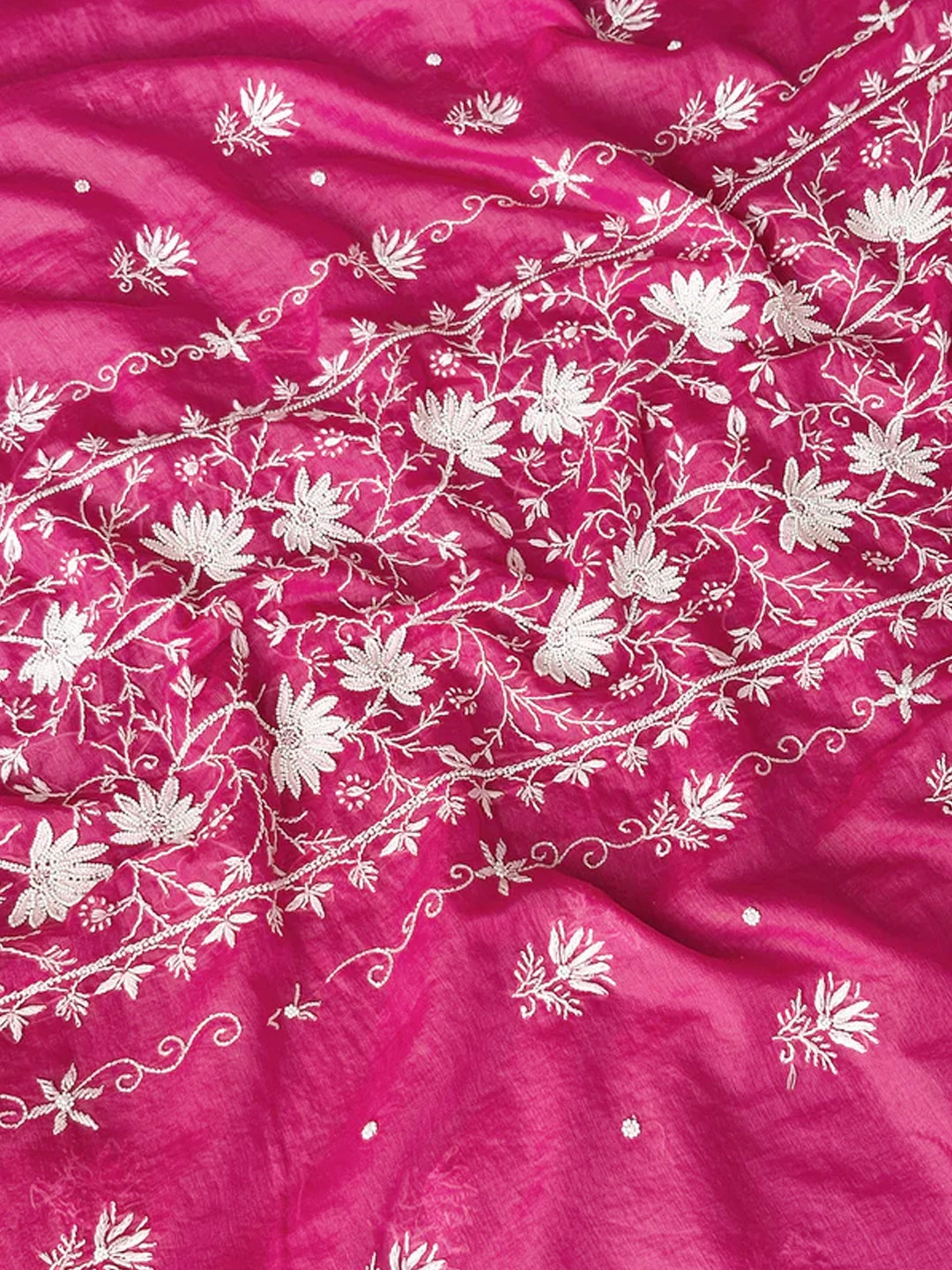 Pink Tia Mul Chanderi Chikankari Un-stitched Kurti Piece with Dupatta