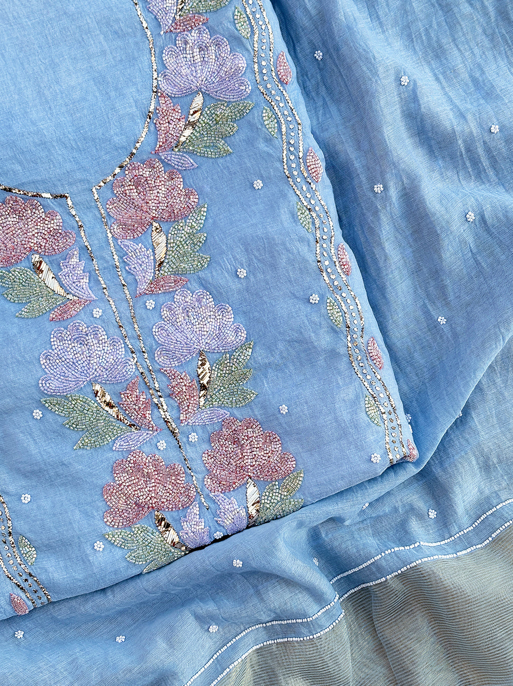 Tiya Mul Chanderi Unstitched Kurti Piece with Dupatta - Blue
