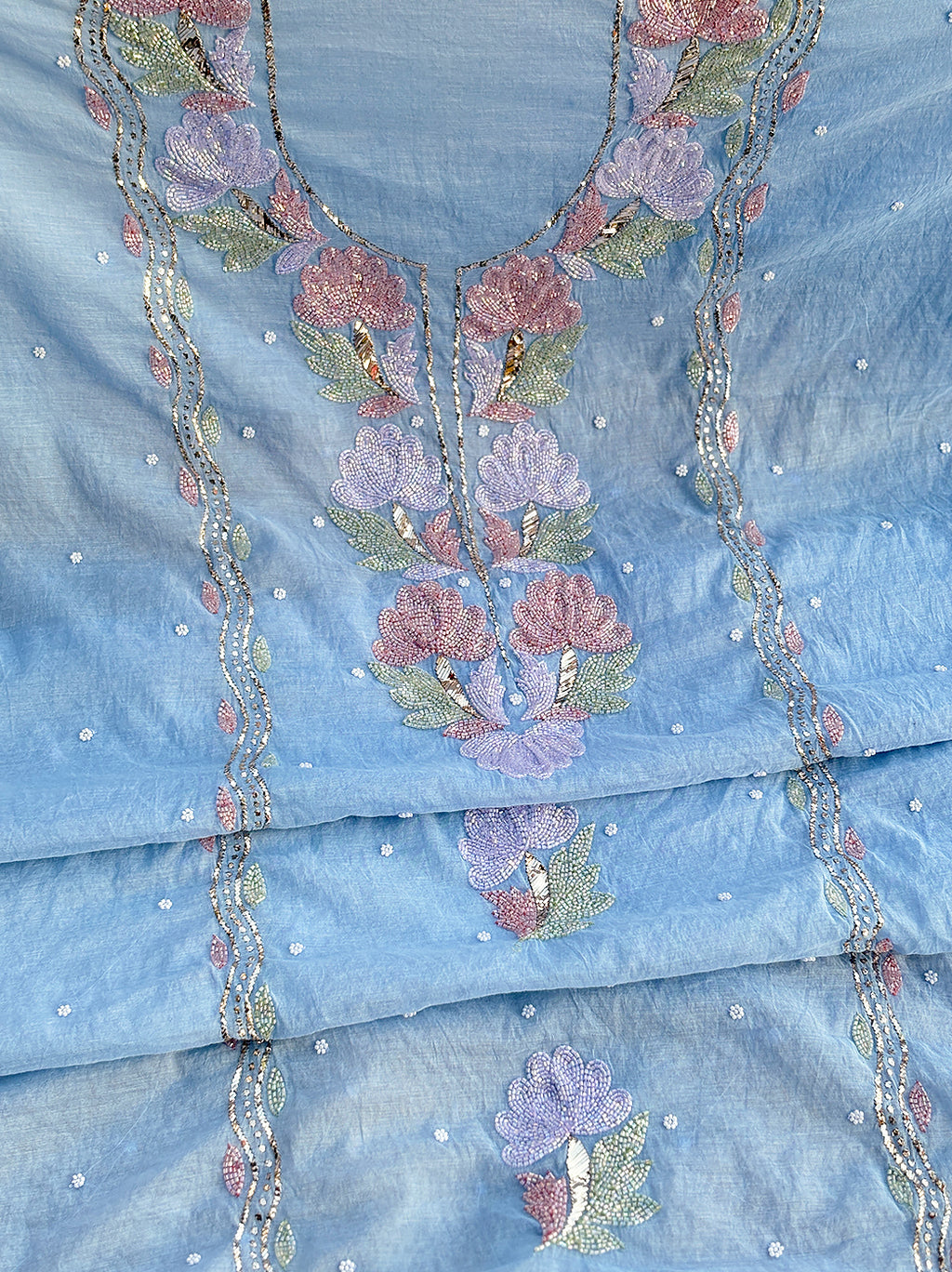 Tiya Mul Chanderi Unstitched Kurti Piece with Dupatta - Blue