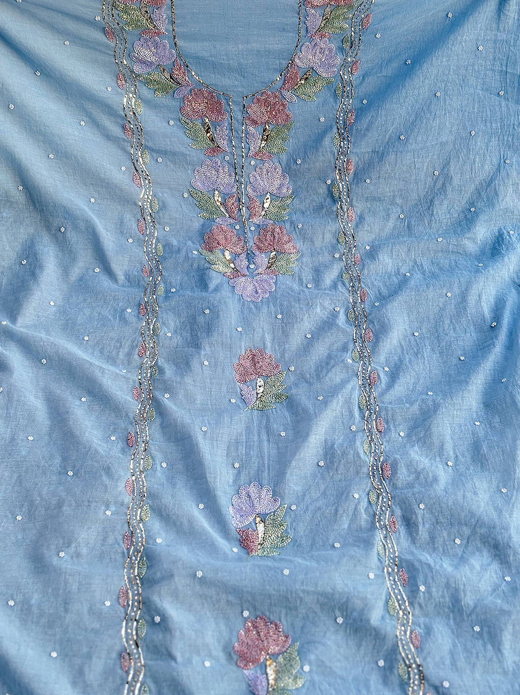 Tiya Mul Chanderi Unstitched Kurti Piece with Dupatta - Blue