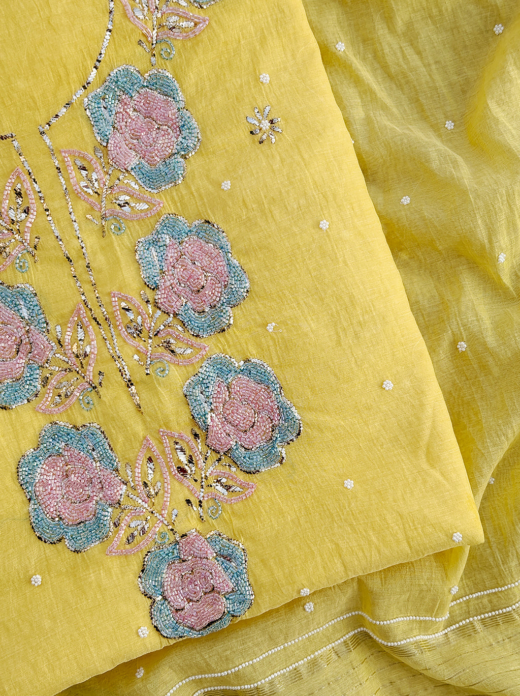 Tiya Mul Chanderi Unstitched Kurti Piece with Dupatta - Yellow