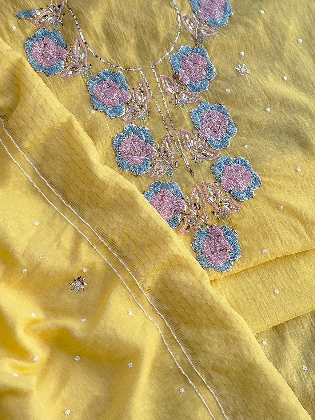 Tiya Mul Chanderi Unstitched Kurti Piece with Dupatta - Yellow