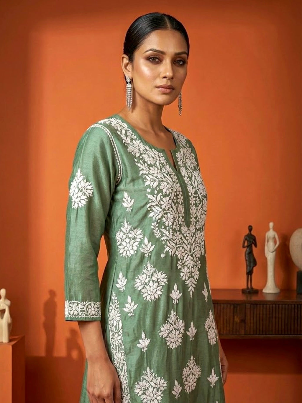 Uzma Chikankari Kurta - Green