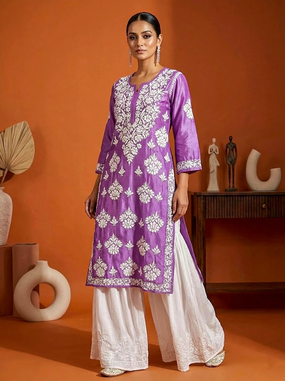 Uzma Chikankari Kurta - Lavender