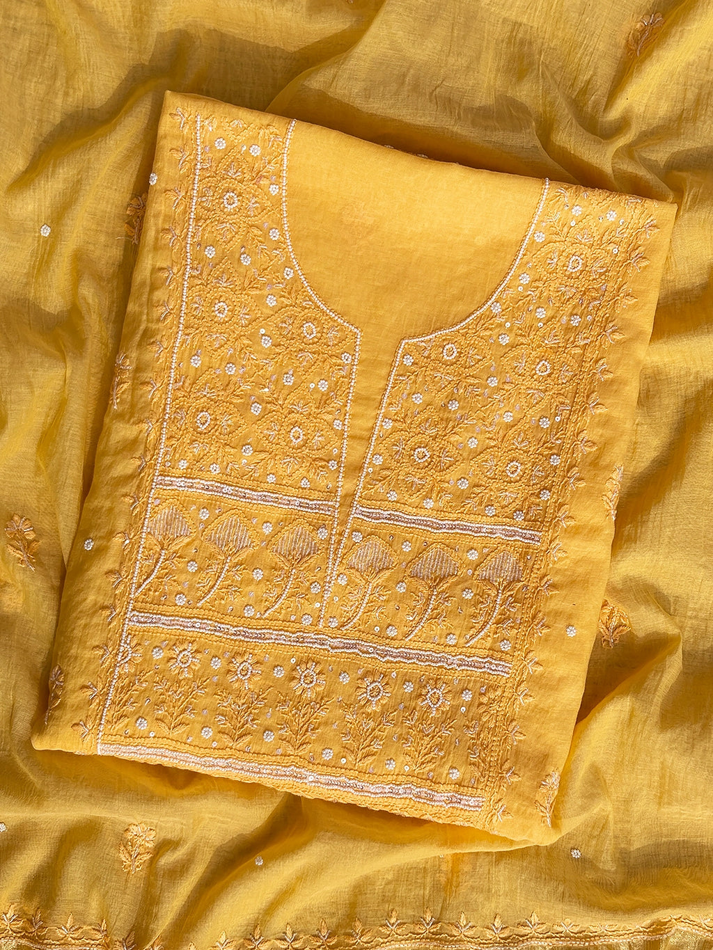 Vayra Mul Chanderi Chikankari Kurti Piece with Dupatta - Yellow