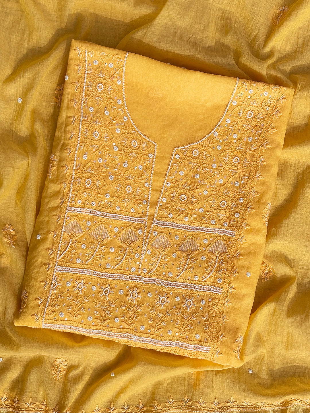 Vayra Mul Chanderi Chikankari Kurti Piece with Dupatta - Yellow