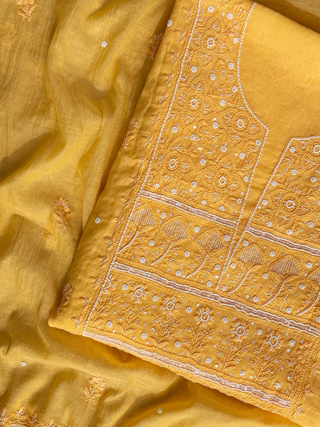Vayra Mul Chanderi Chikankari Kurti Piece with Dupatta - Yellow