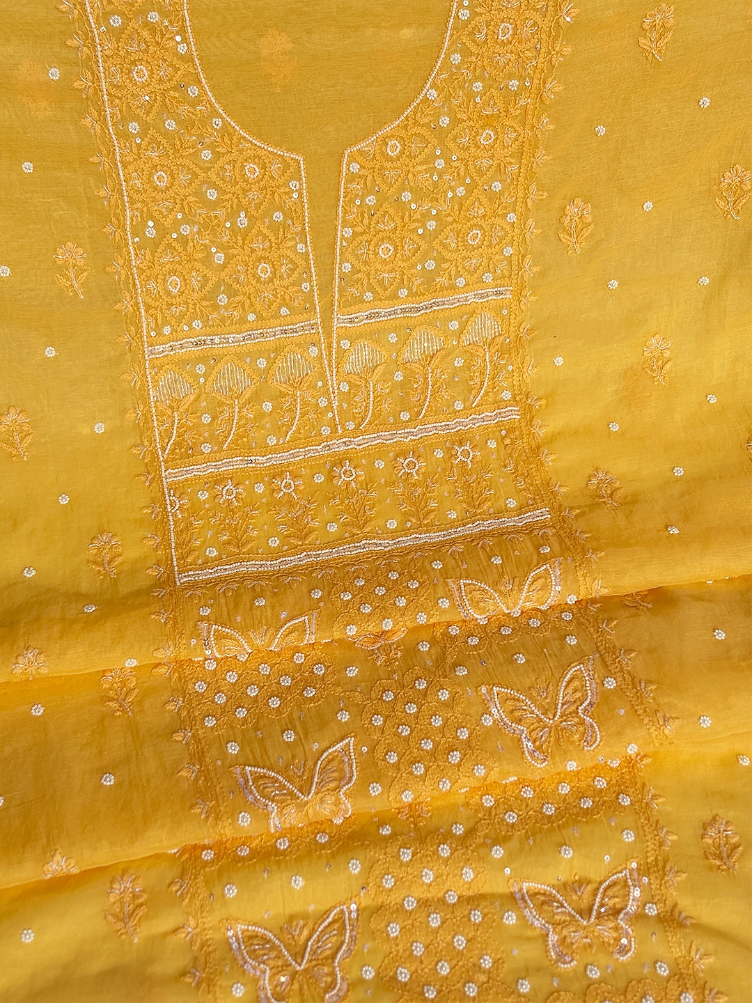Vayra Mul Chanderi Chikankari Kurti Piece with Dupatta - Yellow