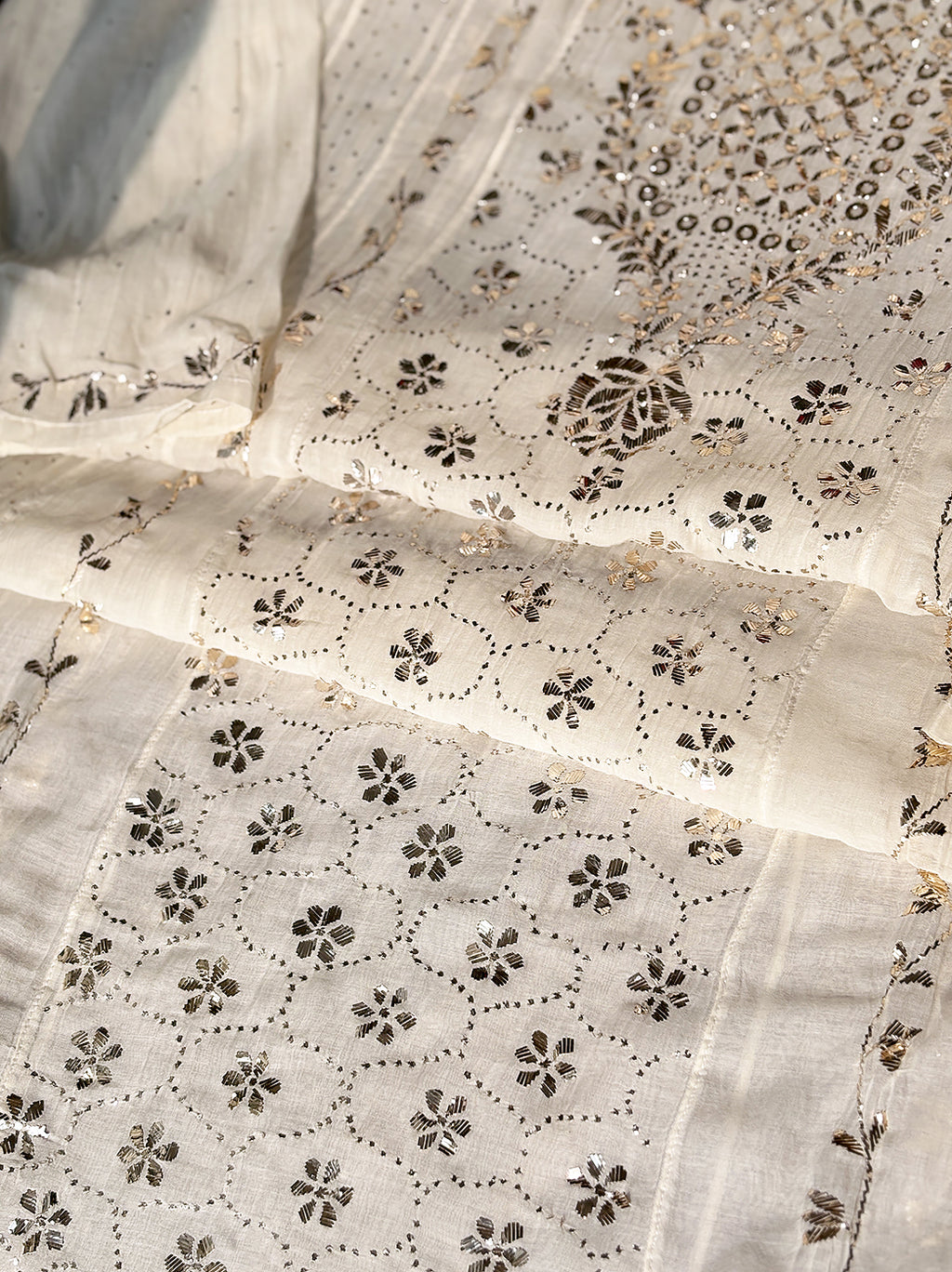 Vini Mul Chanderi Unstitched Kurti Piece with Dupatta - White