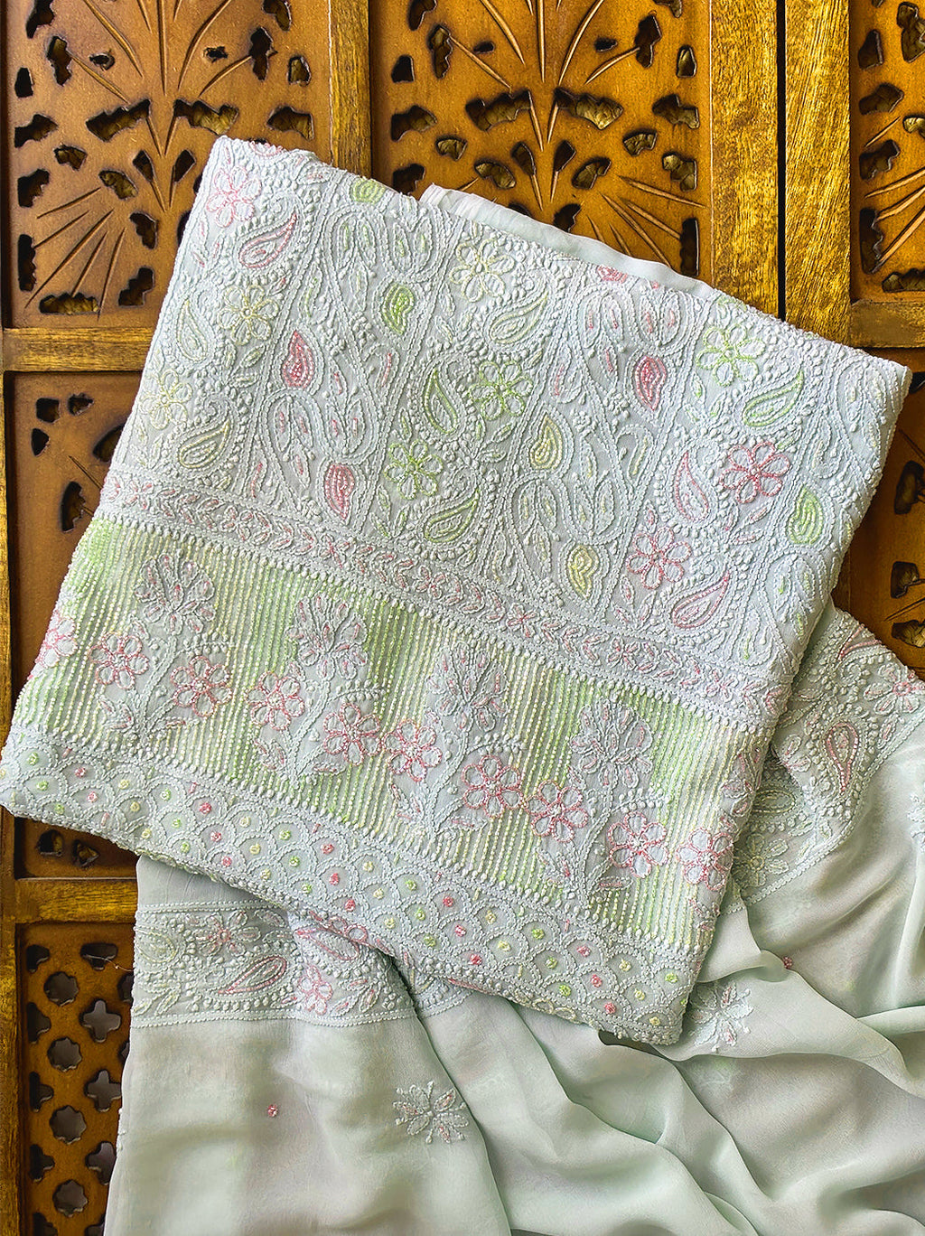 Green Viscose Chikankari Un-Stitched Kurti Piece with Dupatta