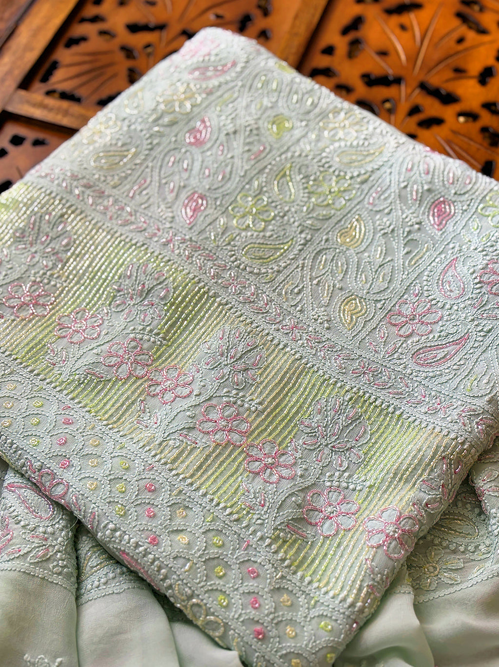 Green Viscose Chikankari Un-Stitched Kurti Piece with Dupatta