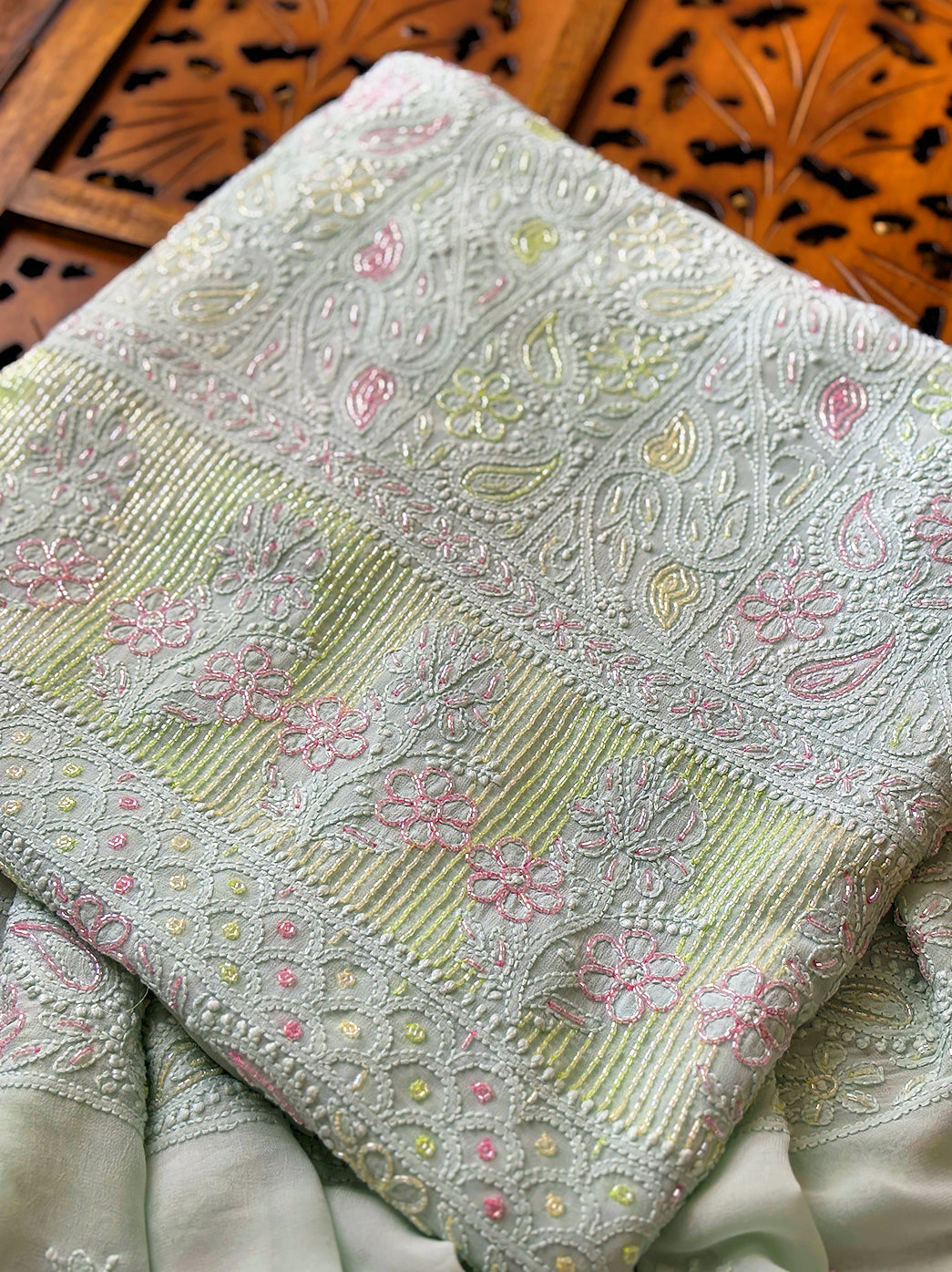 Green Viscose Chikankari Un-Stitched Kurti Piece with Dupatta