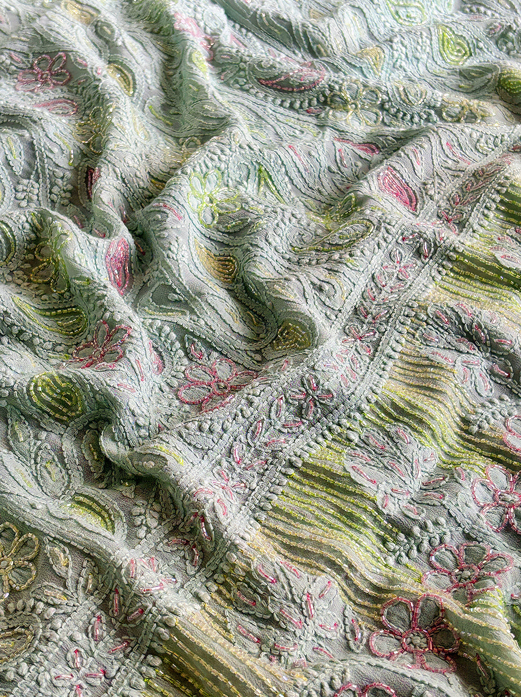 Green Viscose Chikankari Un-Stitched Kurti Piece with Dupatta