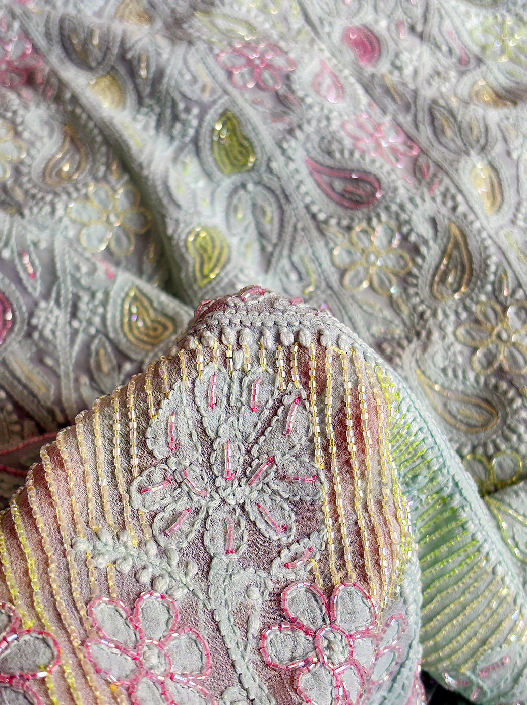 Green Viscose Chikankari Un-Stitched Kurti Piece with Dupatta