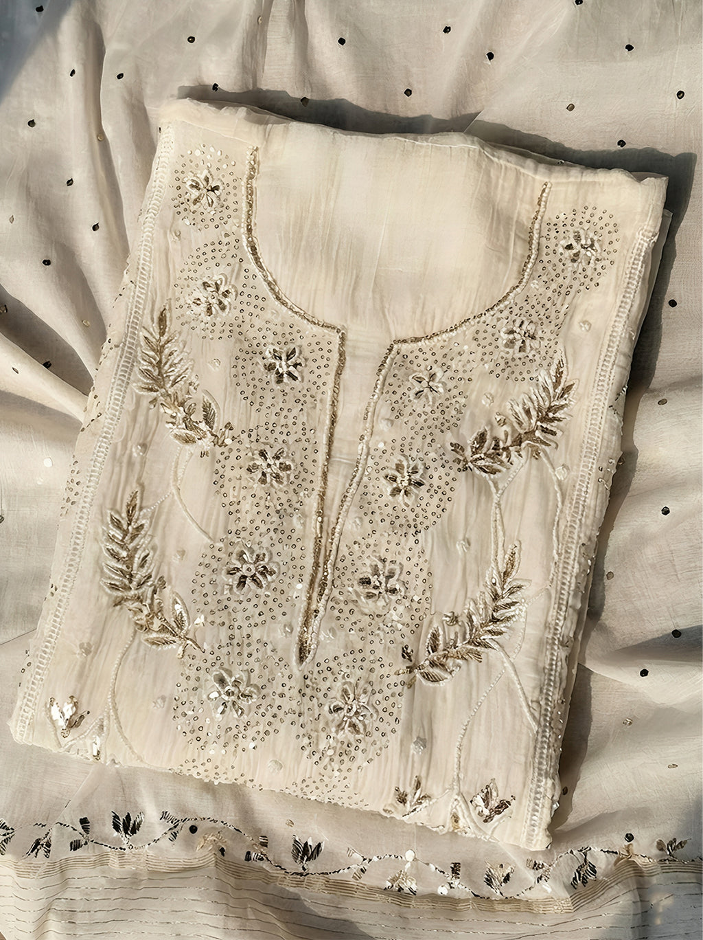 Viya Mul Chanderi Unstitched Kurti Piece with Dupatta - White