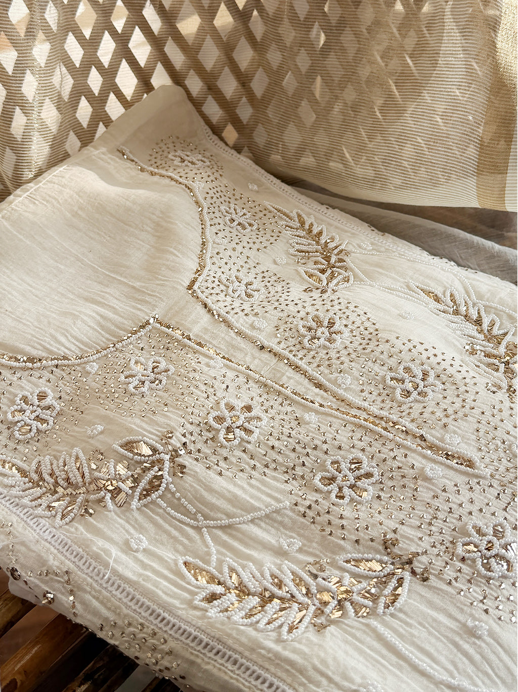 Viya Mul Chanderi Unstitched Kurti Piece with Dupatta - White