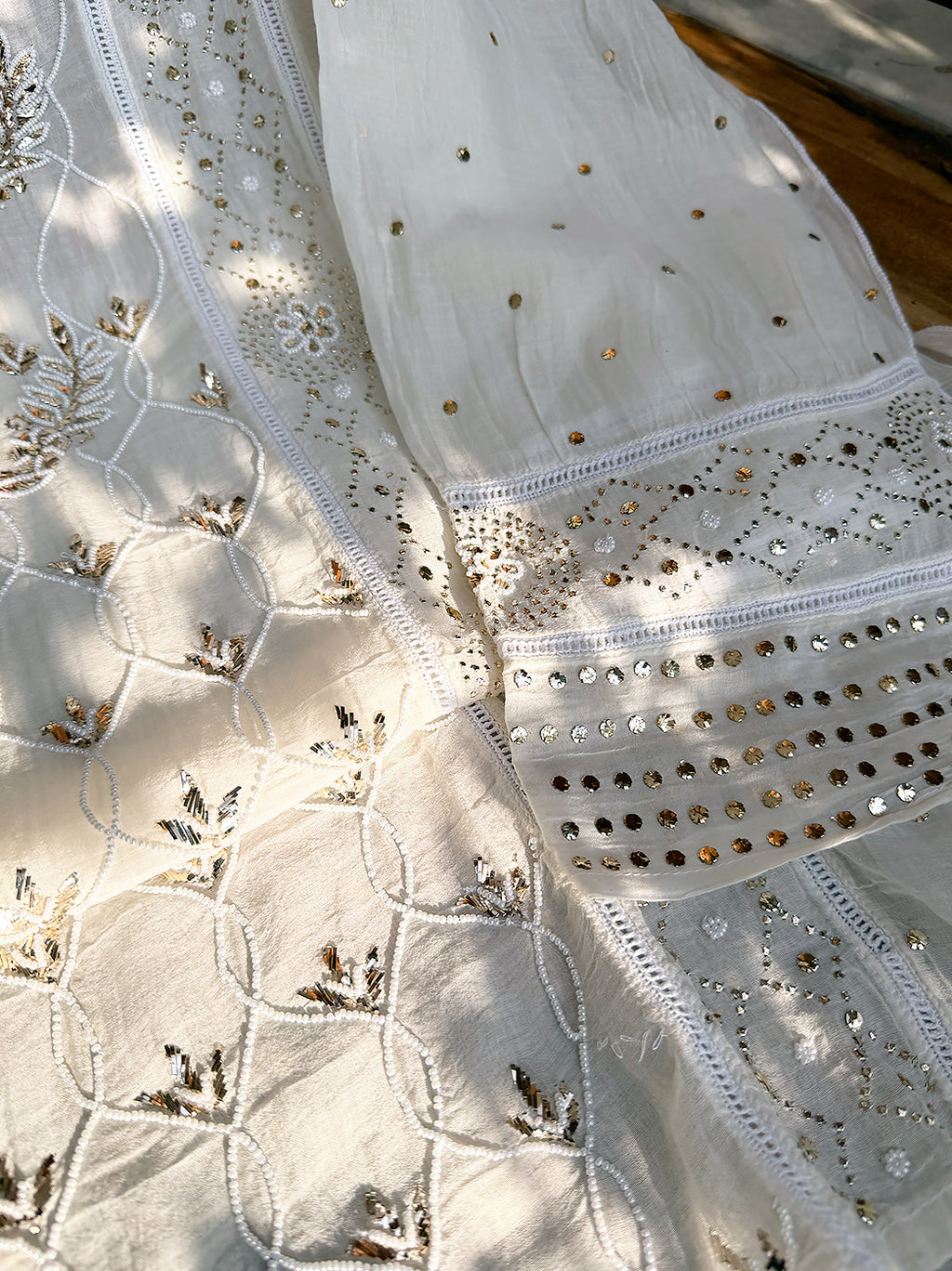 Viya Mul Chanderi Unstitched Kurti Piece with Dupatta - White