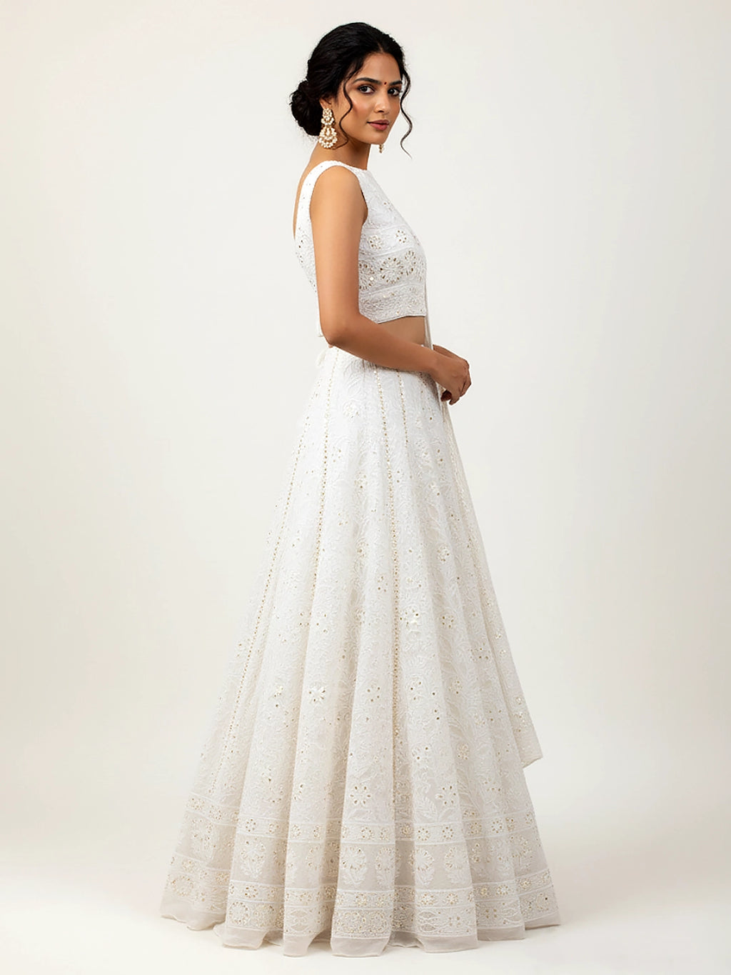 White Aira Viscose Chikankari Lehenga Set