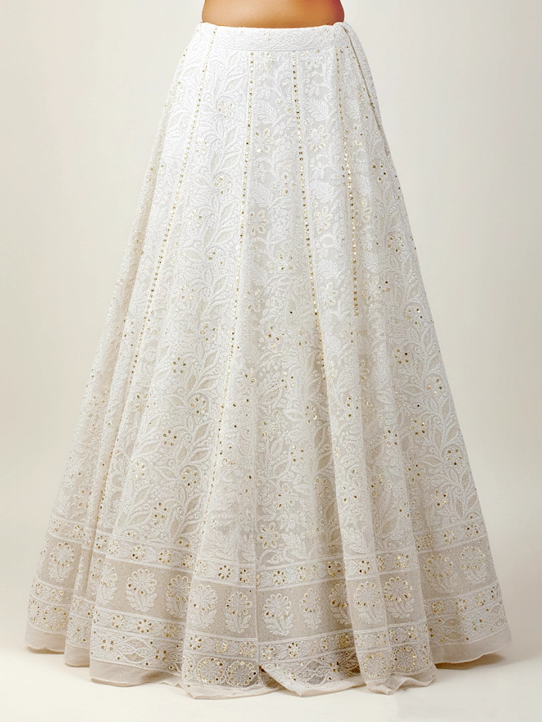 White Aira Viscose Chikankari Lehenga Set