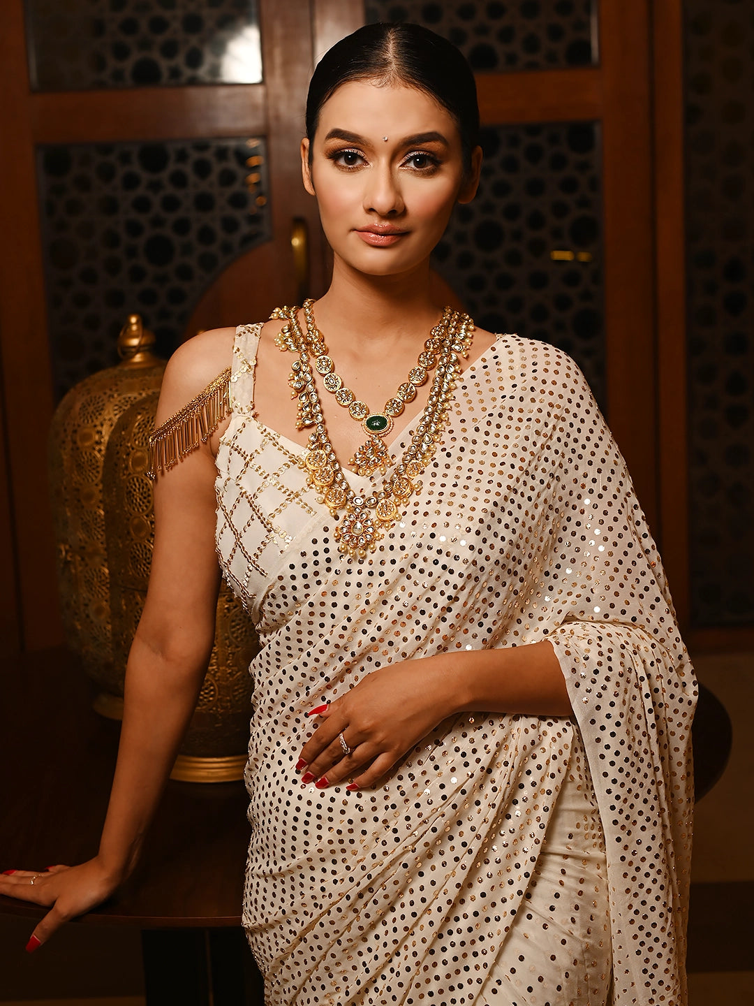 White Pure Georgette All Over Mukaish Jaal Saree