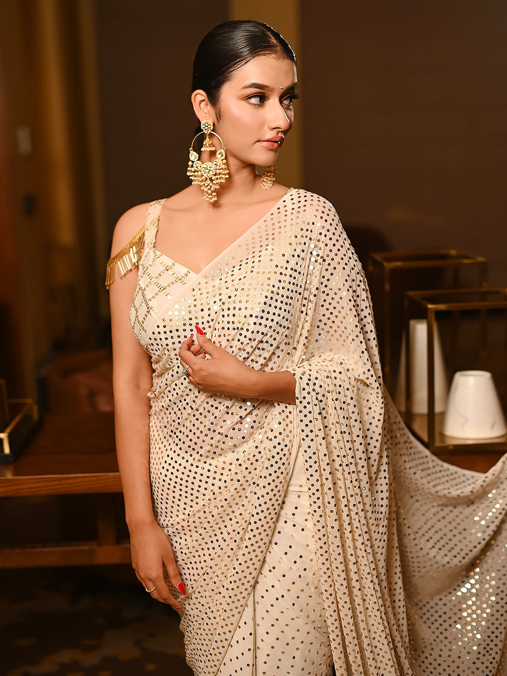 White Pure Georgette All Over Mukaish Jaal Saree