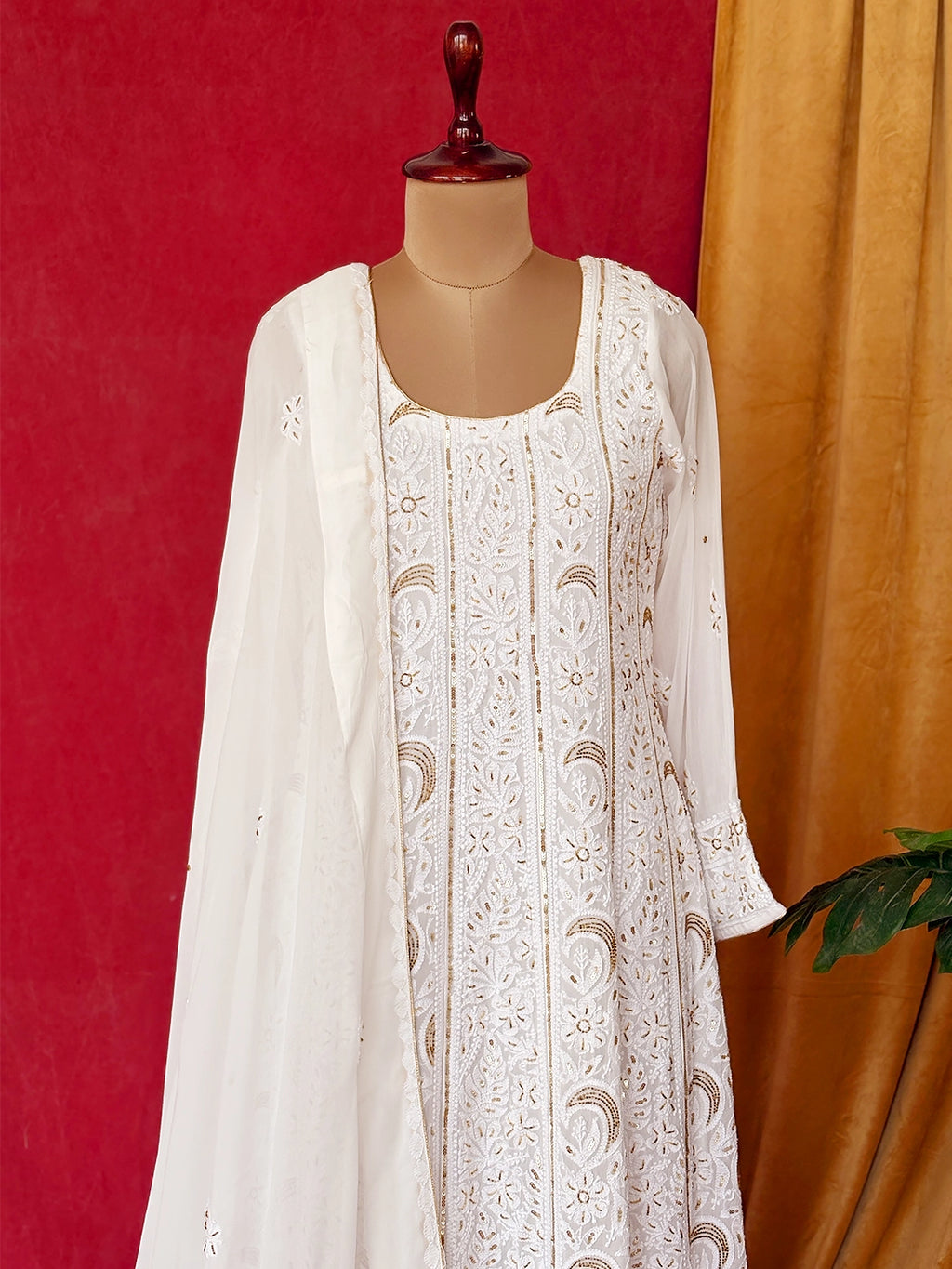 White Hrida Viscose Chikankari Anarkali with Dupatta