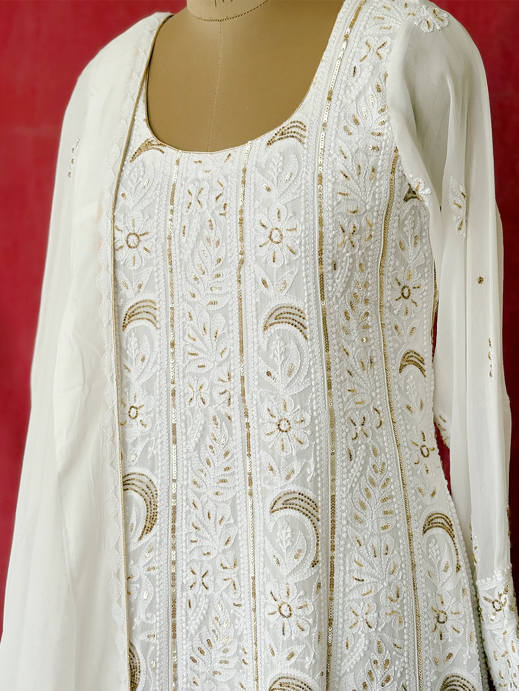 White Hrida Viscose Chikankari Anarkali with Dupatta