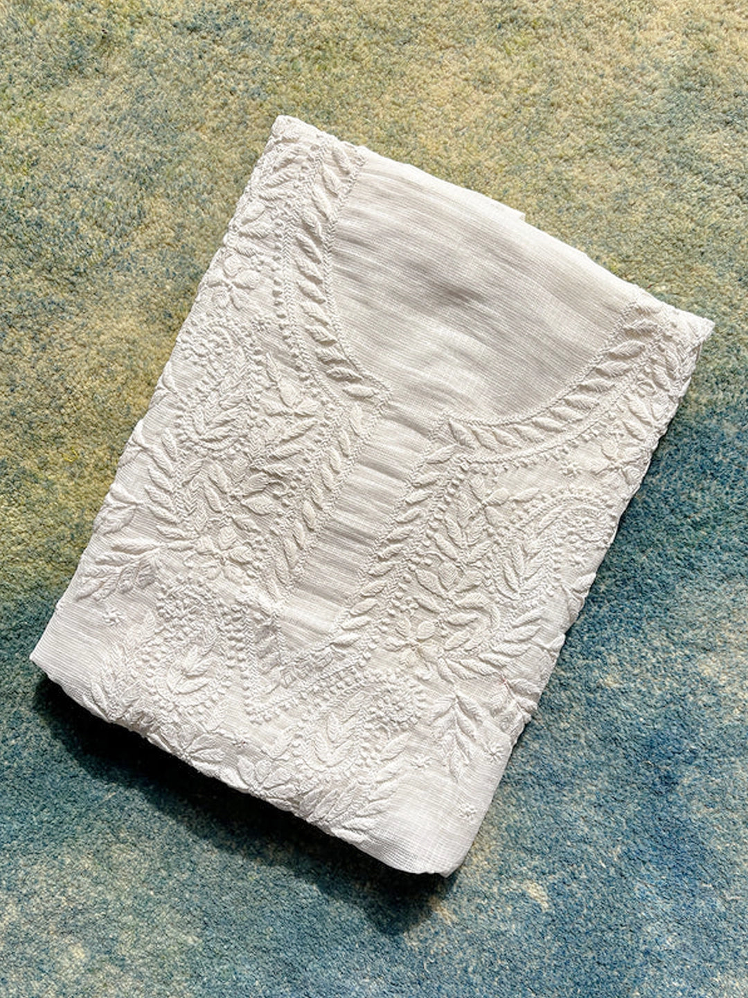 White Kota Chikankari Un-stitched Kurti Piece