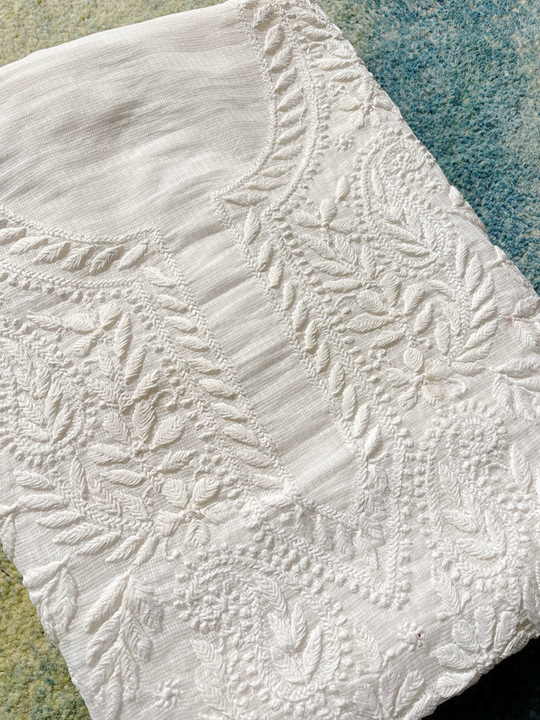 White Kota Chikankari Un-stitched Kurti Piece