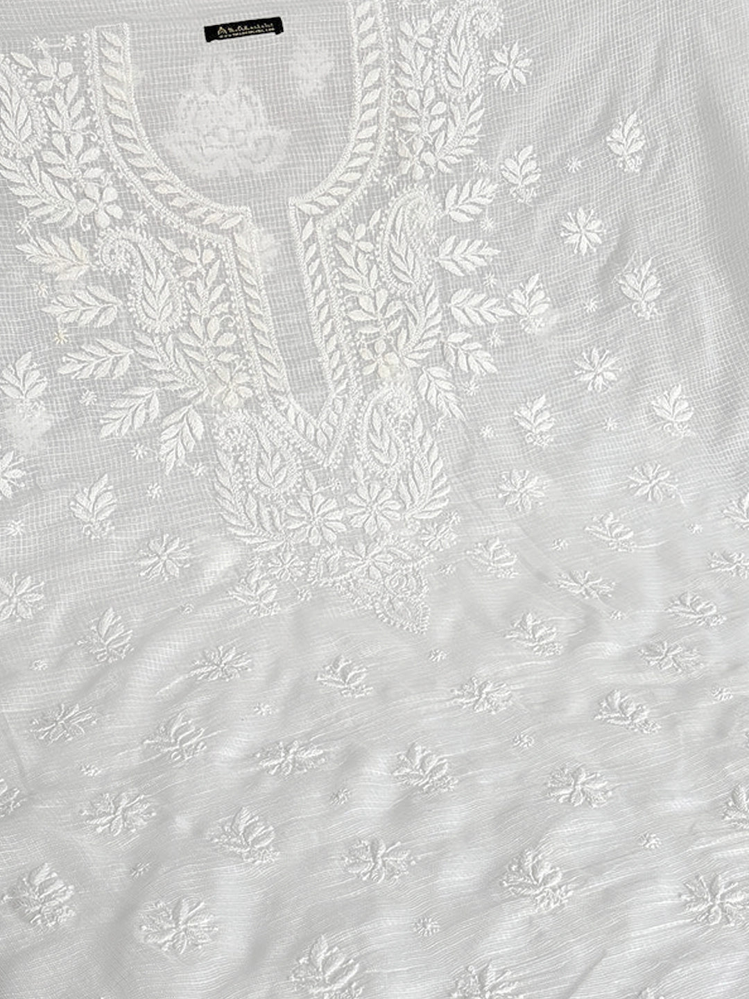 White Kota Chikankari Un-stitched Kurti Piece