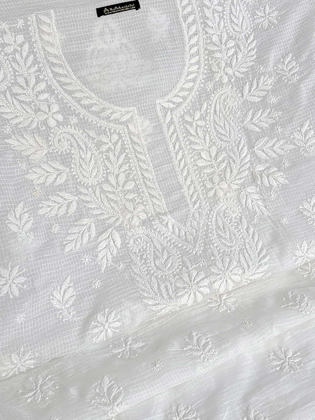 White Kota Chikankari Un-stitched Kurti Piece