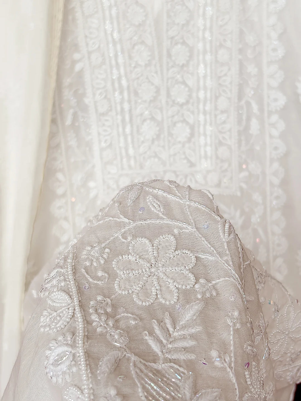 White Mul Chanderi Chikankari Straight Kurta With Dupatta