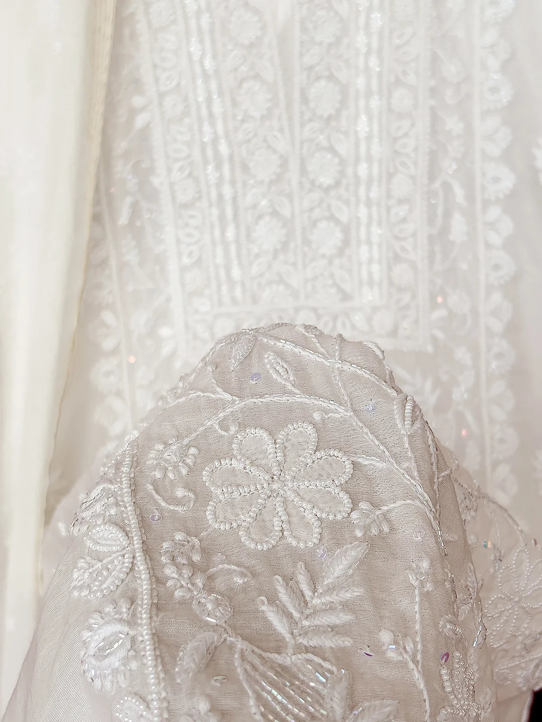 White Mul Chanderi Chikankari Straight Kurta With Dupatta
