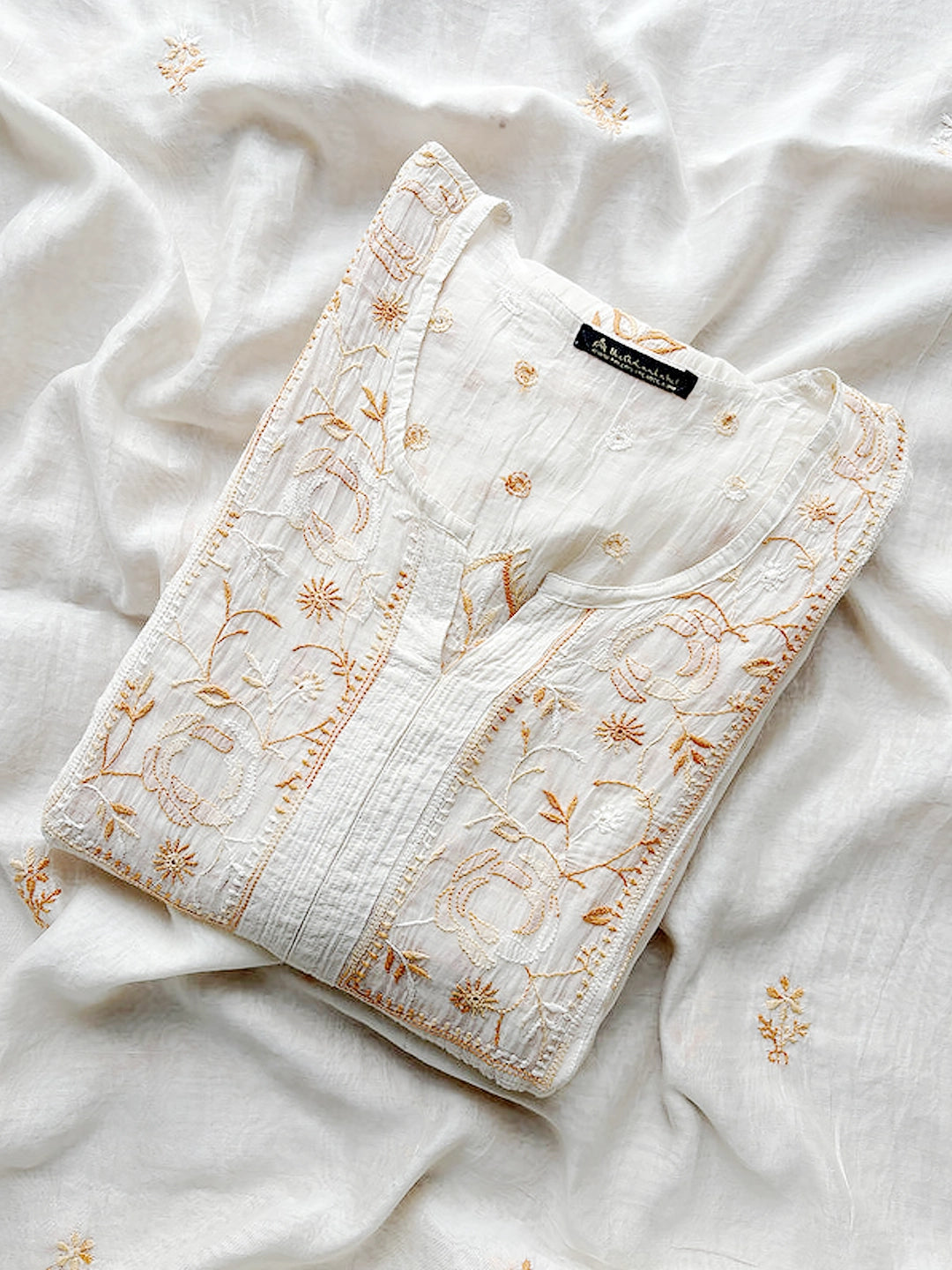 White Mul Chanderi Chikankari Kurta