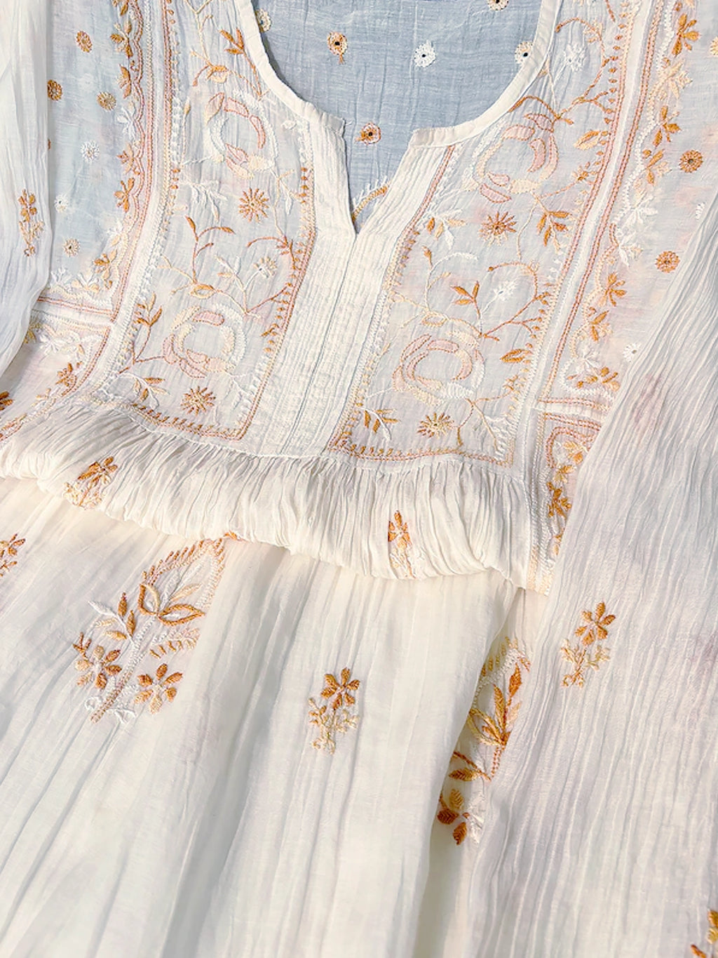White Mul Chanderi Chikankari Kurta