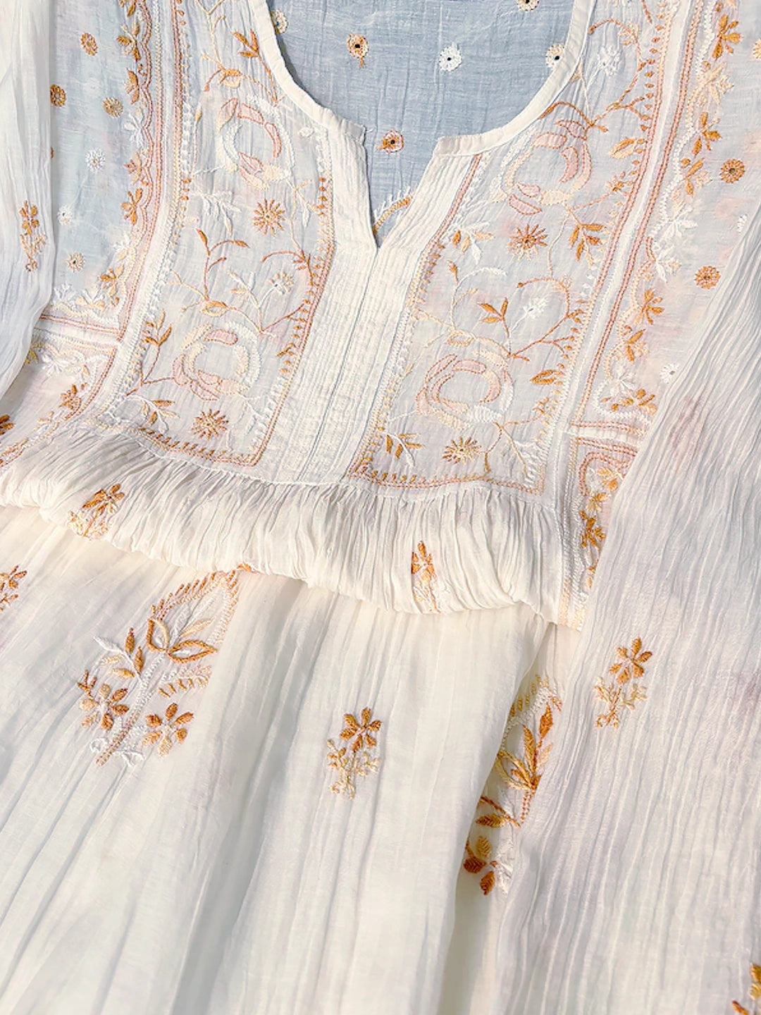 White Mul Chanderi Chikankari Kurta