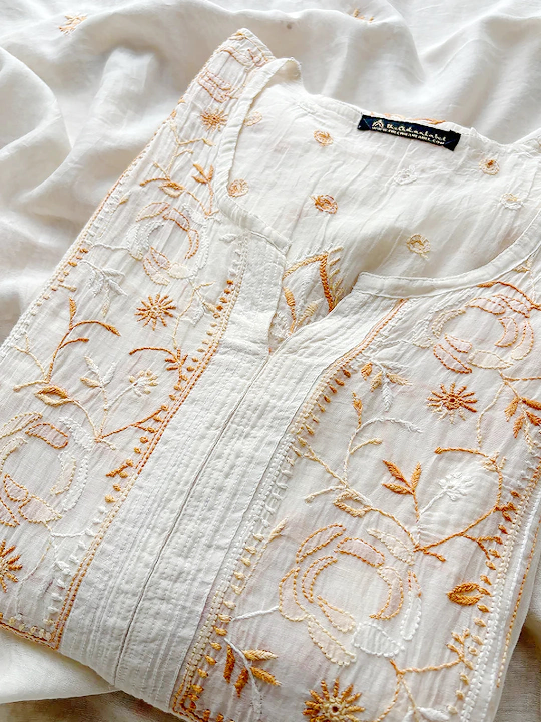 White Mul Chanderi Chikankari Kurta