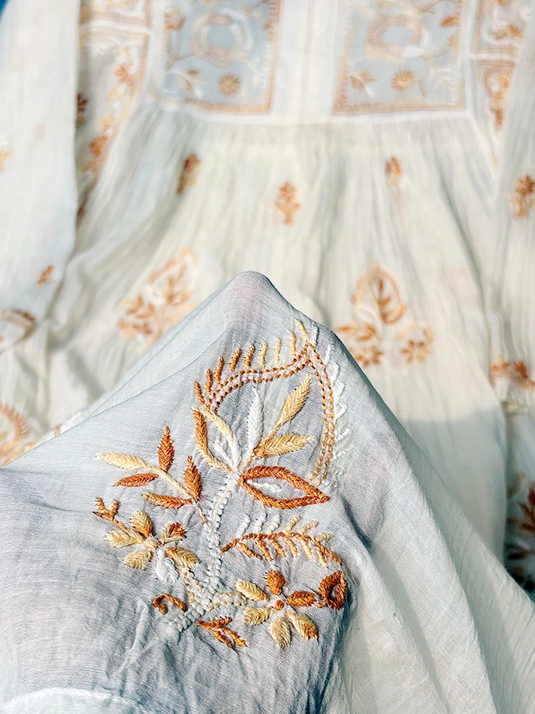 White Mul Chanderi Chikankari Kurta