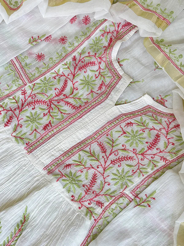 Sahiba Chikankari Kurti Piece with Dupatta - Green