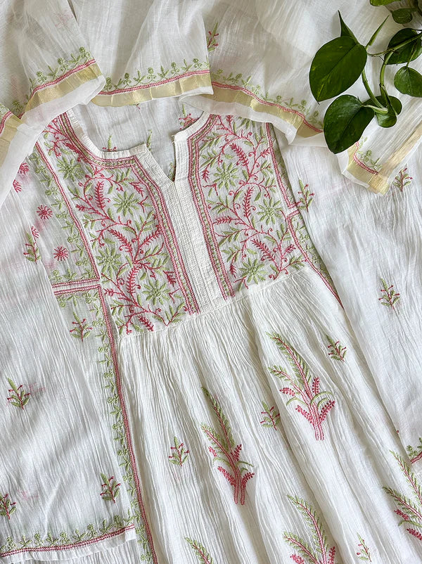 Sahiba Chikankari Kurti Piece with Dupatta - Green