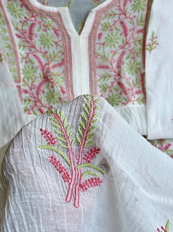 Sahiba Chikankari Kurti Piece with Dupatta - Green