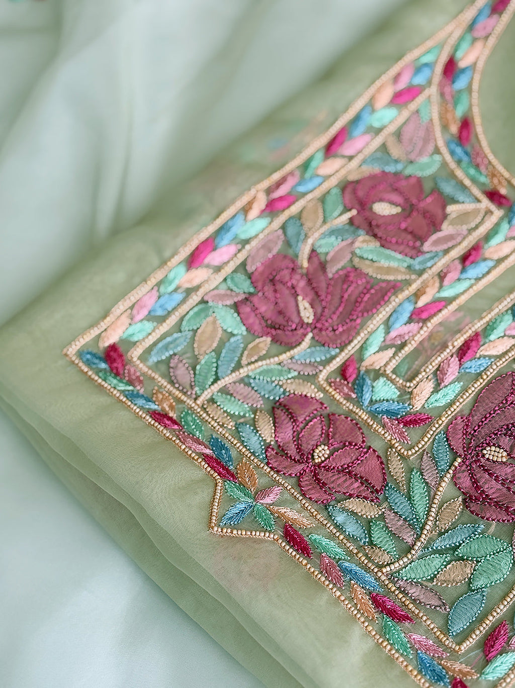 White Multi Organza Chikankari Un-Stitched Kurti Piece