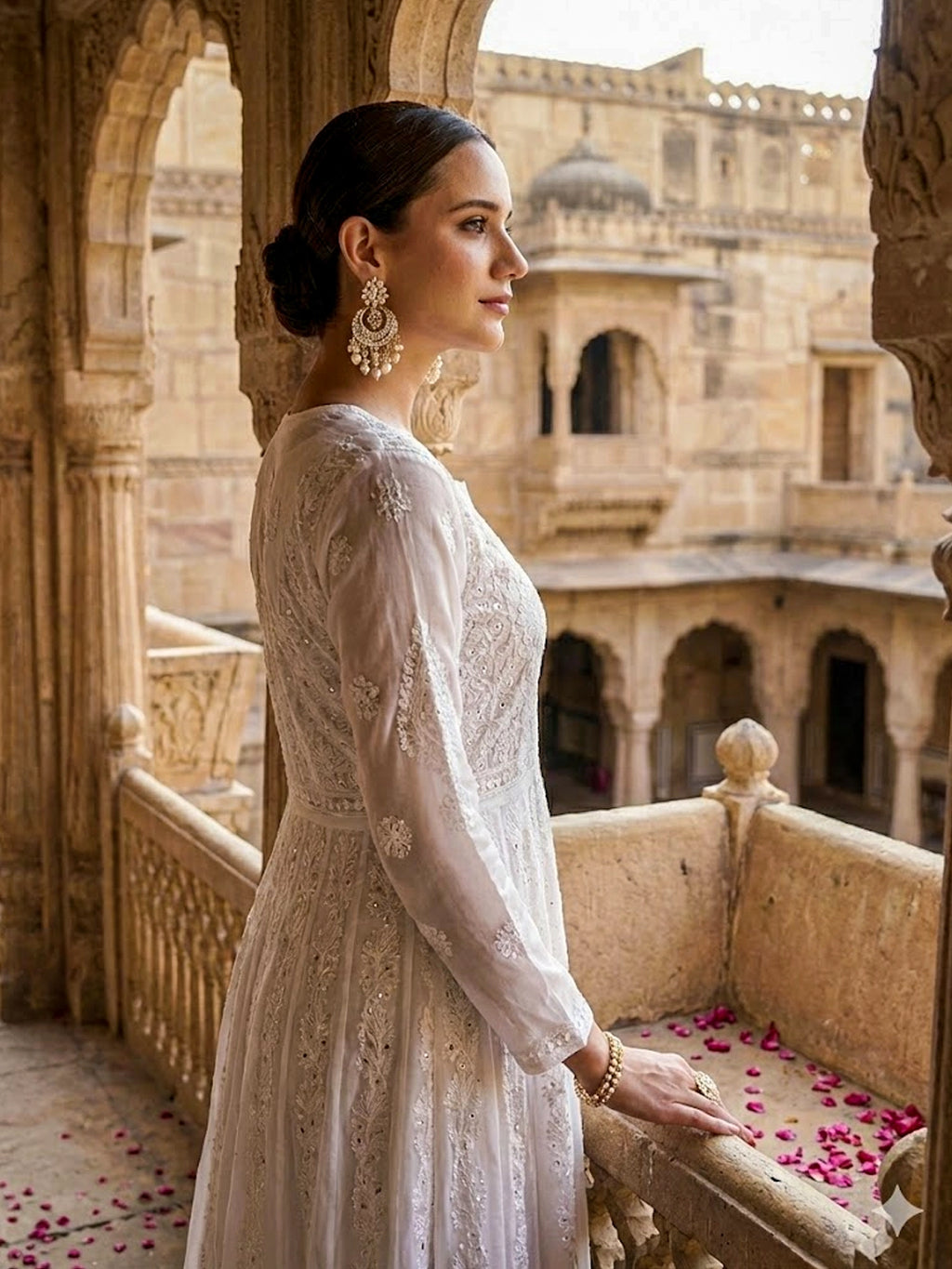Naazni Chikankari Anarkali with Dupatta - White
