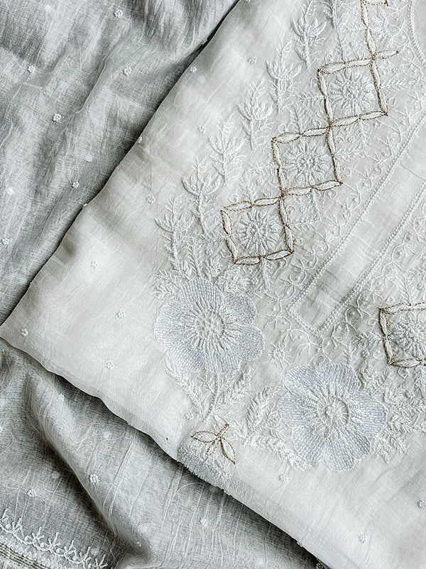 Ryna Chikankari Kurti Piece with Dupatta - White